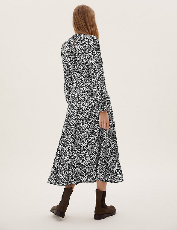 Floral High Neck Midi Tea Dress back view