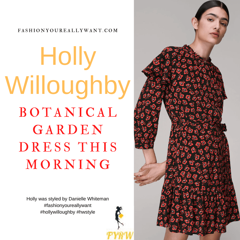 Where to get all Holly Willoughby This Morning outfits dresses blog September 2021 red mini dress red florals yoke frill black court shoes