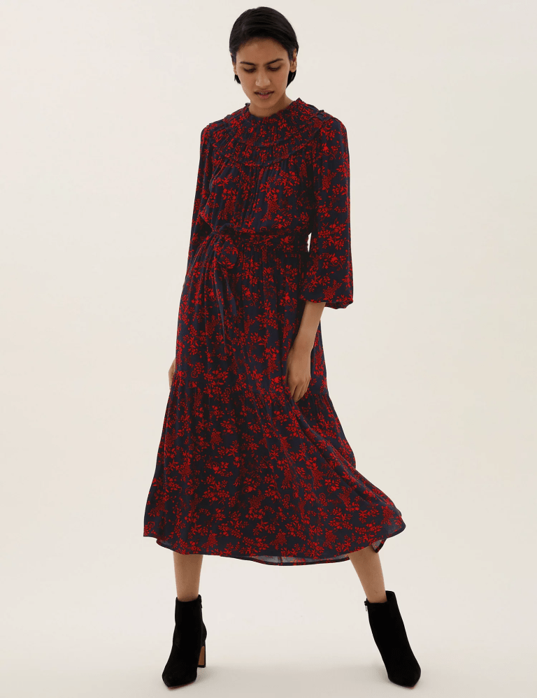 M&S The Floral Waisted Midi Dress