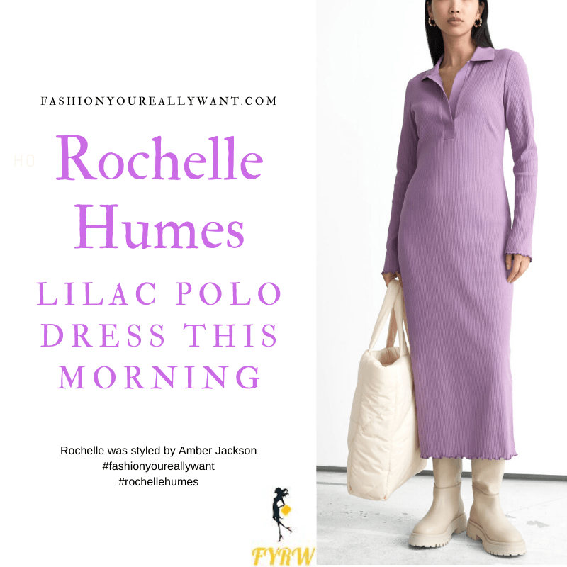 Where to get all Rochelle Humes This Morning outfits blog September 2021 purple lilac ribbed polo dress purple croc boots