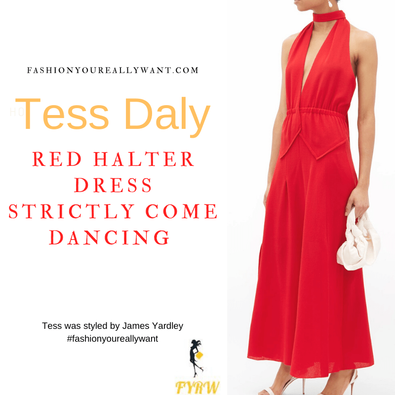 Tess Daly Strictly Come Dancing Launch Show September 2021 where to get her outfits red halterneck dress nude sandals