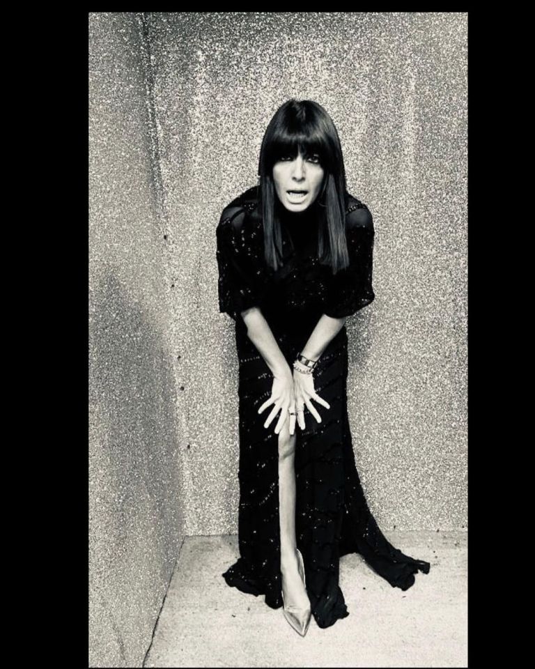 where to get all Claudia Winkleman Strictly dresses black chiffon sequin maxi dress gold court shoes 18 September 2021 Photo Sinead McKeefry
