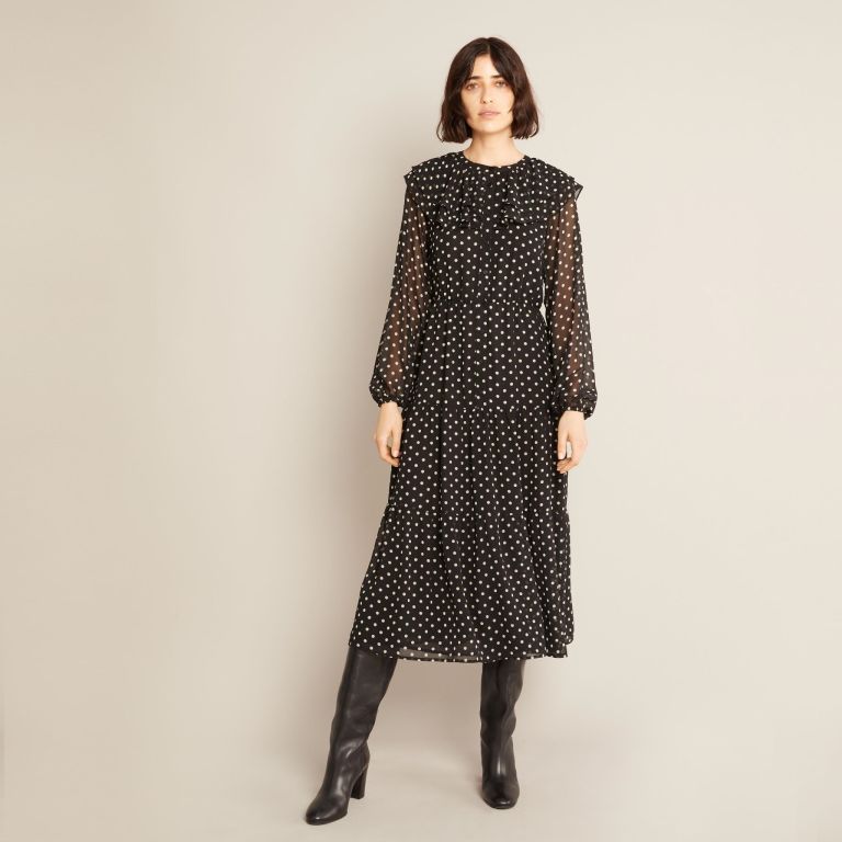 Albaray Spot Ruffle Collar Midi Dress