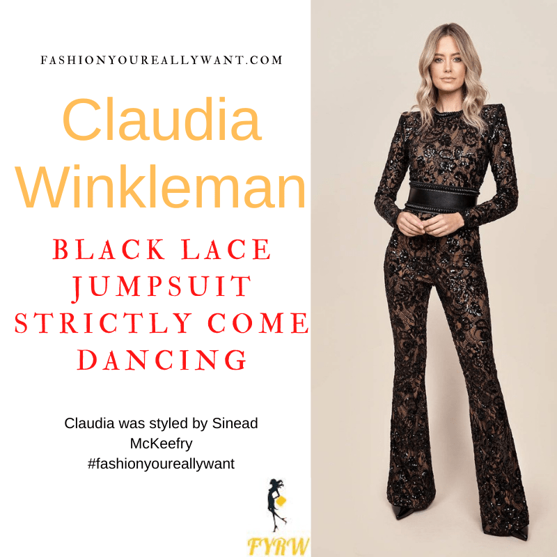 Claudia Winkleman Strictly Come Dancing Week 4 October 2021 where to get her outfits black lace sequin catsuit jumpsuit