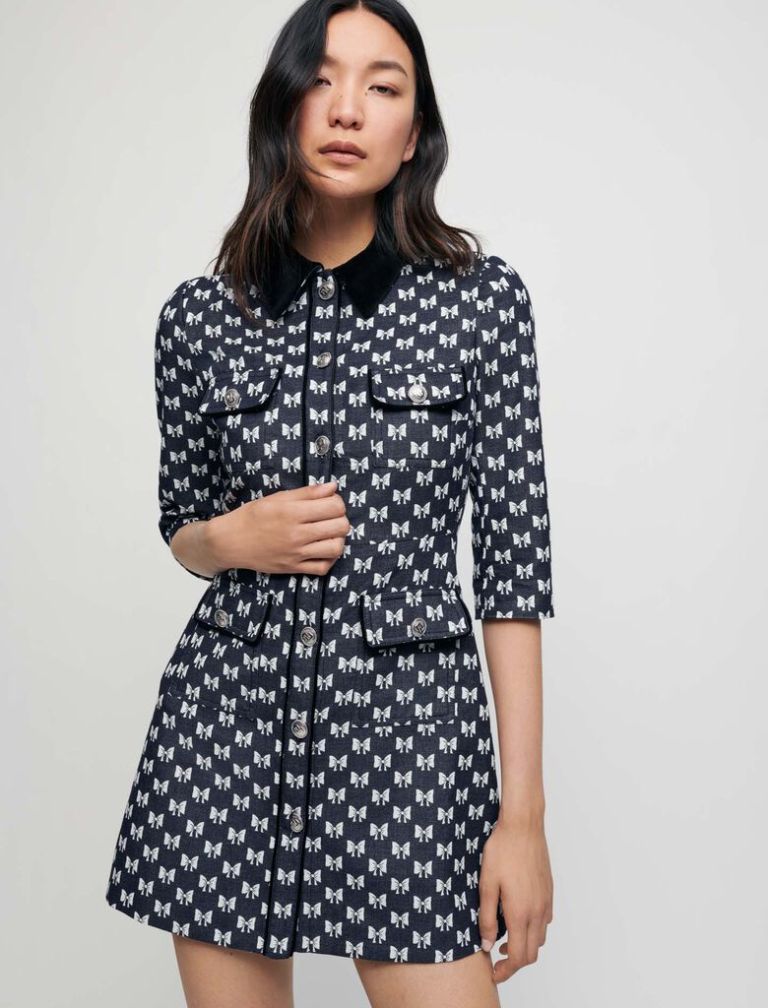 Maje Jacquard Dress With Bow Pattern