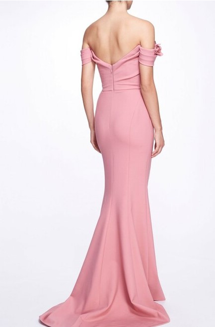 Marchesa Off Shoulder Floral Sleeve Gown back view