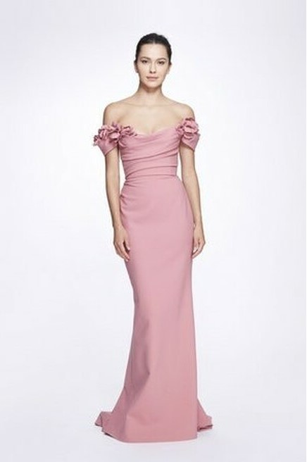 Marchesa Off Shoulder Floral Sleeve Gown