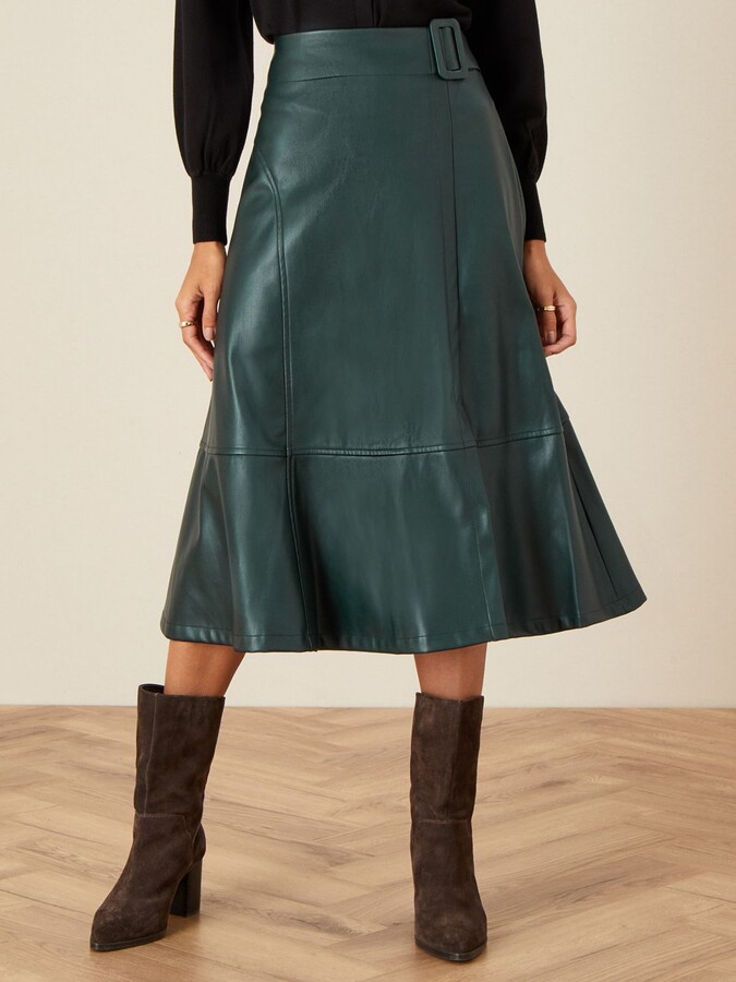 Monsoon Faux Leather Belted Midi Skirt