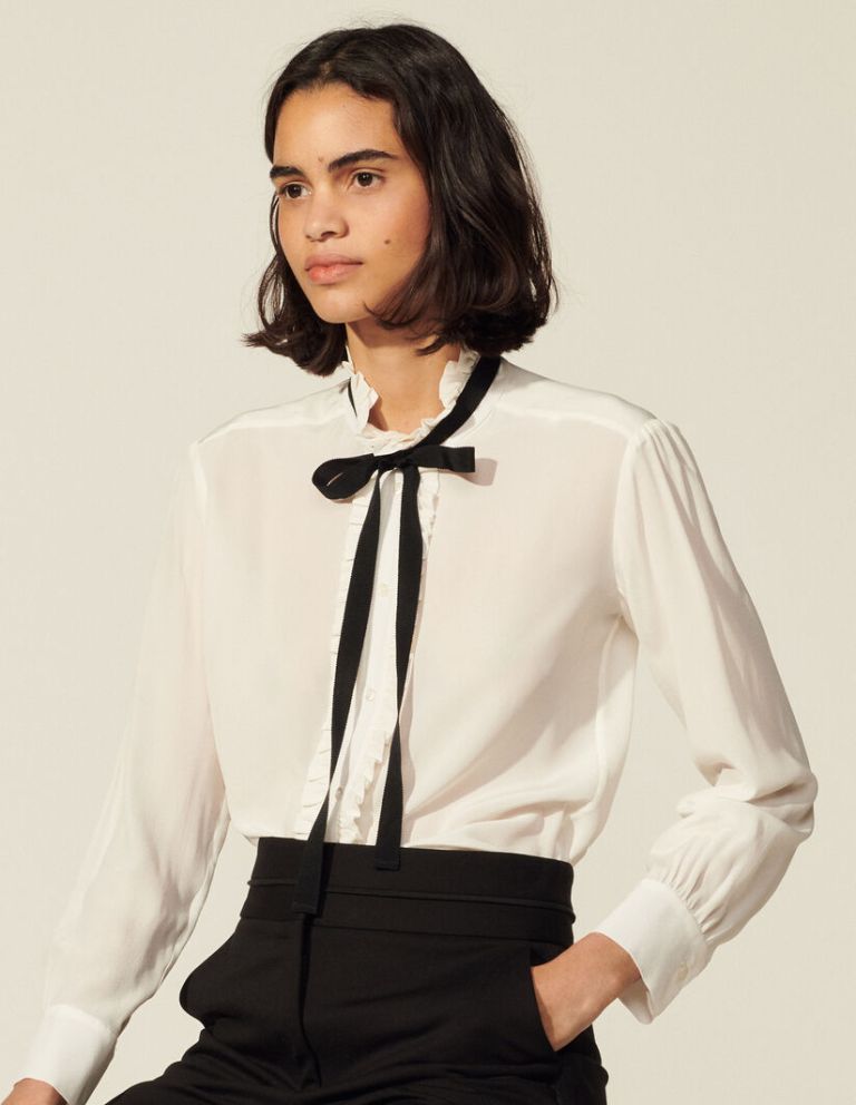 Sandro Paris Silk Blouse With Ribbon