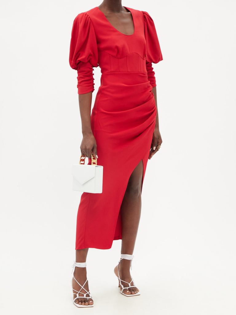 Self Portrait Puff-sleeve crepe midi dress