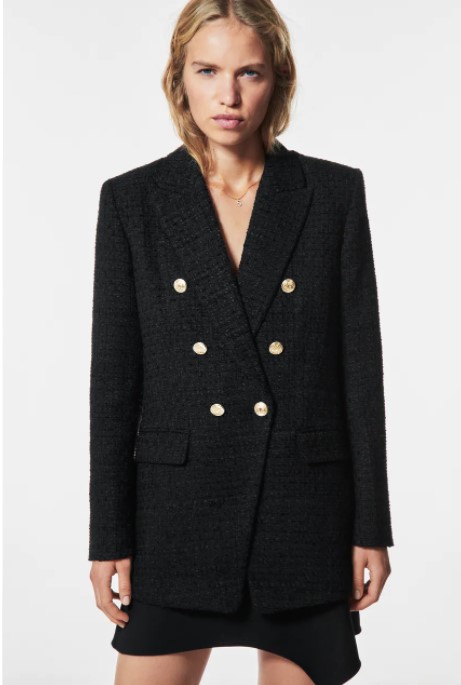 Zara Textured Blazer with Button Details