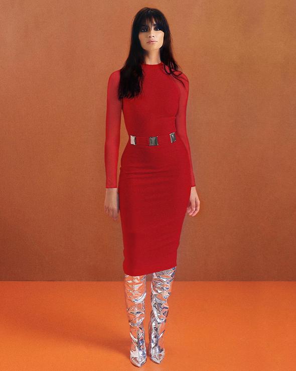 Hasan Hejazi Red Crepe Midi Dress