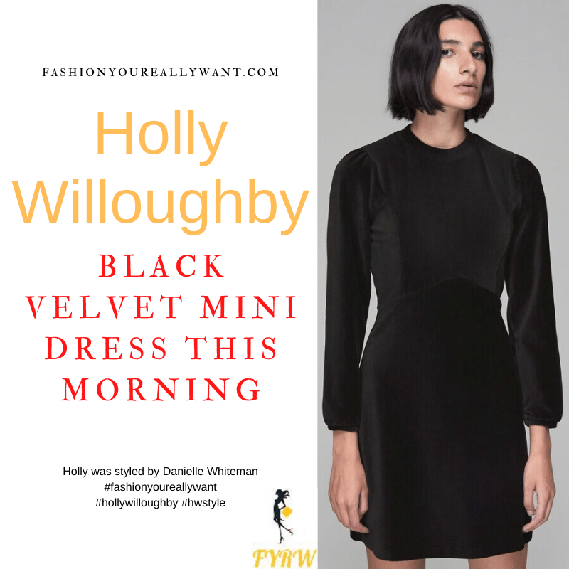 Where to get all Holly Willoughby This Morning outfits dresses blog November 2021 black velvet mini dress