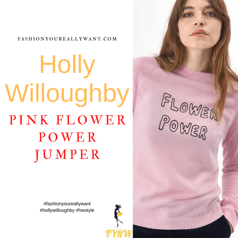 Where to get all Holly Willoughby outfits dresses blog November 2021 Pink flower power jumper horseshoe and star necklace