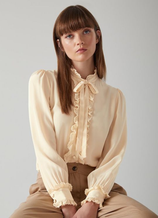 LK Bennett Diana Cream Silk Scallop Trim Shirt