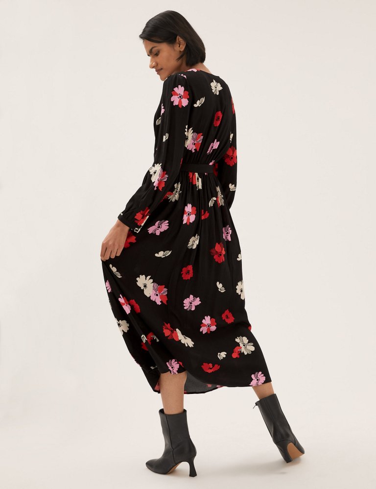 M&S Floral V-Neck Midi Tea Dress back view