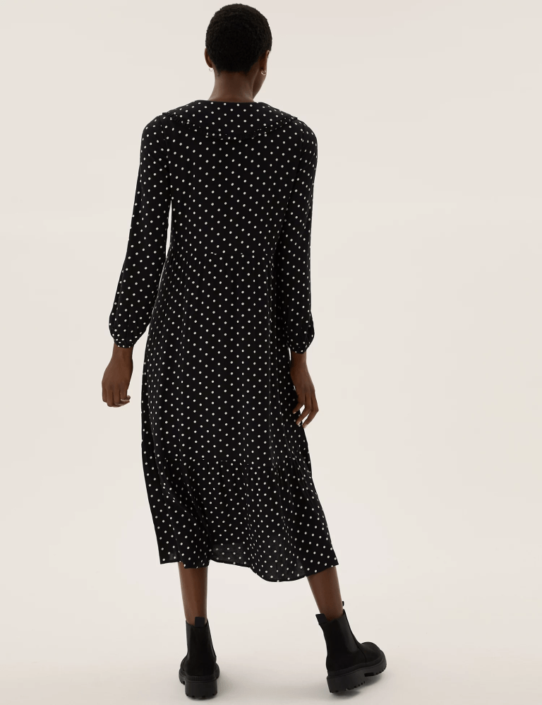 M&amp;S Polka Dot Peter Pan Collar Midi Dress back view