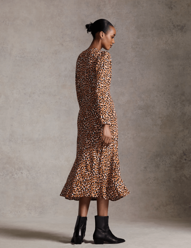M&amp;S x Ghost Animal Print V-Neck Midi Tea Dress back view