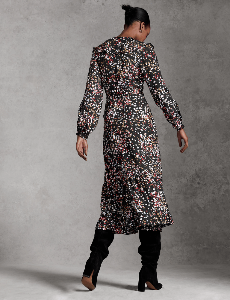 M&S x Ghost Star Print Ruffle Midi Wrap Dress back view