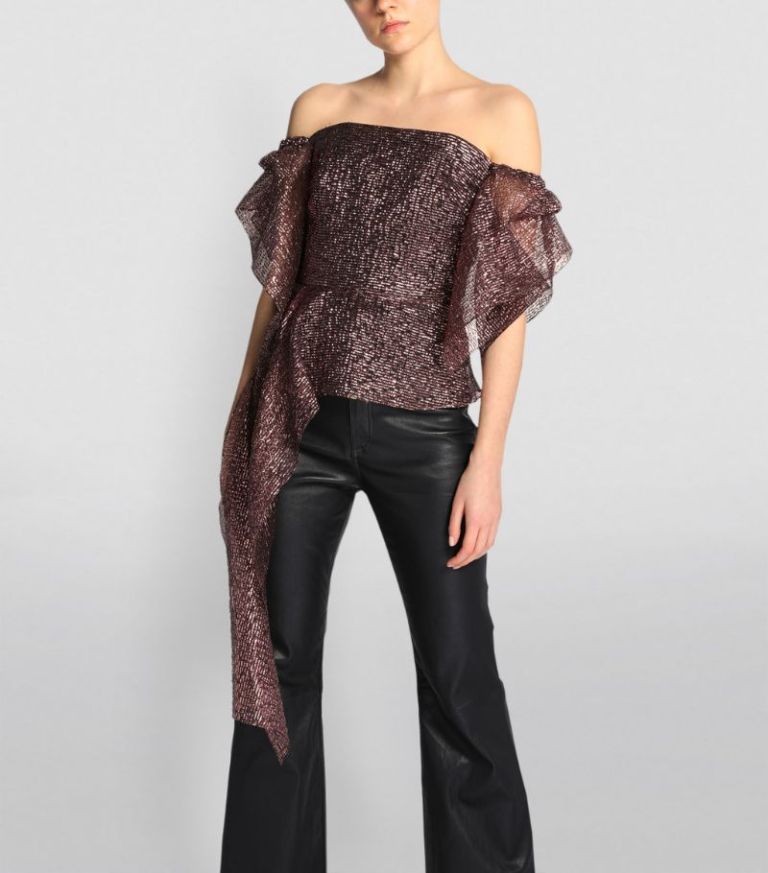 Roland Mouret Starling off-the-shoulder ruffled fil coupé organza peplum top