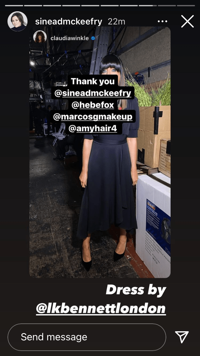 where to get all Claudia Winkleman Strictly dresses black satin short sleeve dress 14 November 2021 Photo Sinead McKeefry