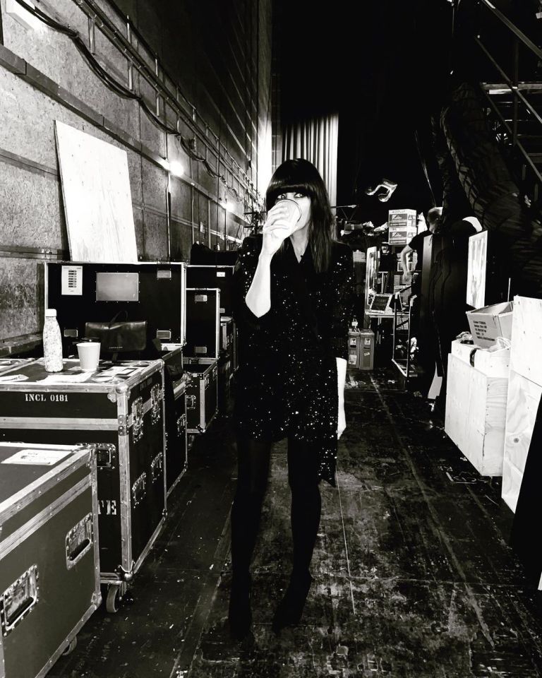 where to get all Claudia Winkleman Strictly outfits rblack crossover sequin dress black court shoes 20 November 2021 Photo Claudia Winkleman