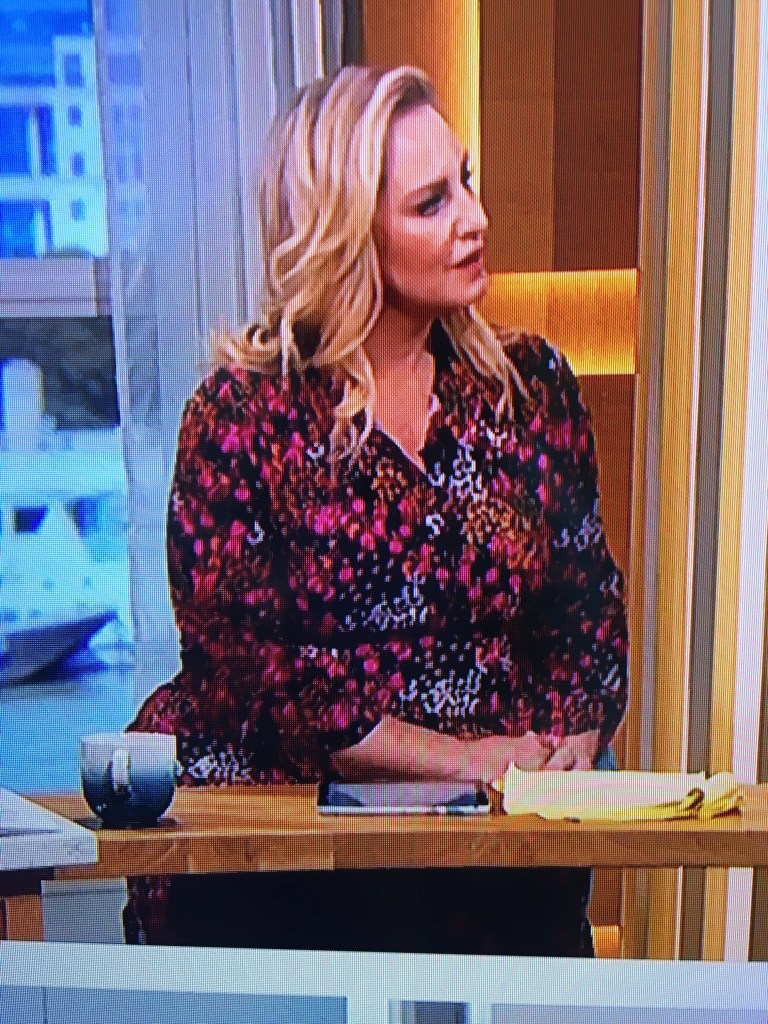 where to get Josie Gibson This Morning outfits bright floral print shirt dress 17 November 2021 Photo ITV