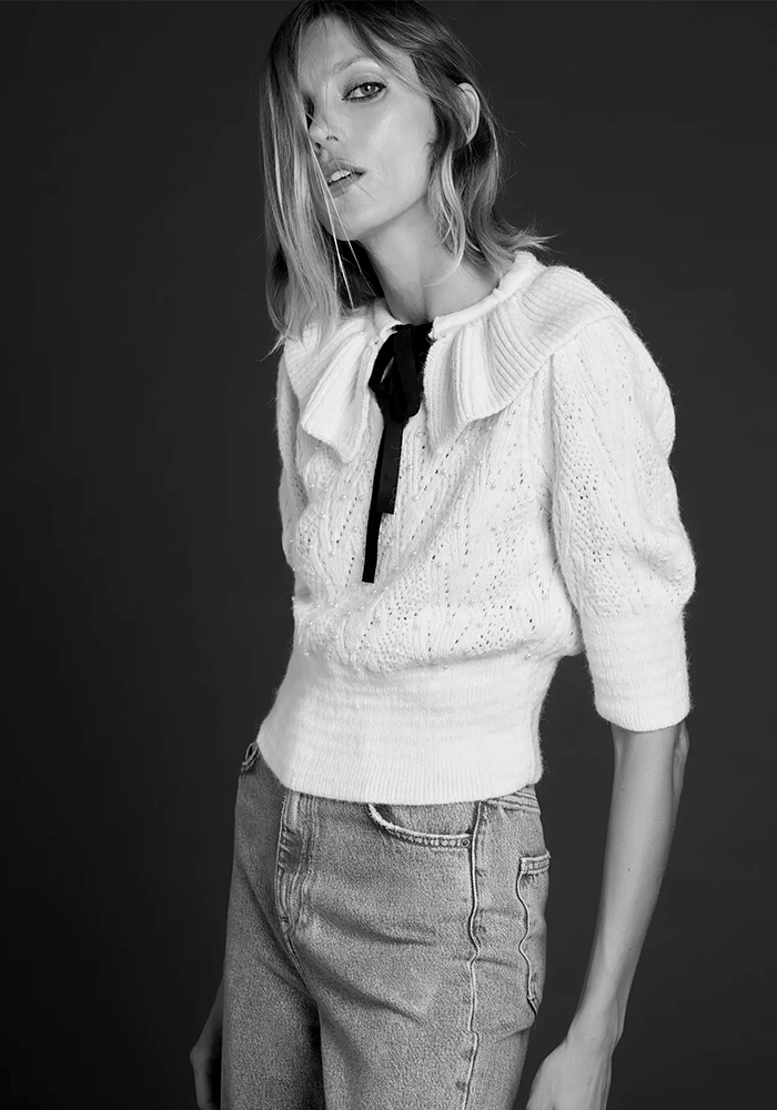 Zara Knit Top With Faux Pearls