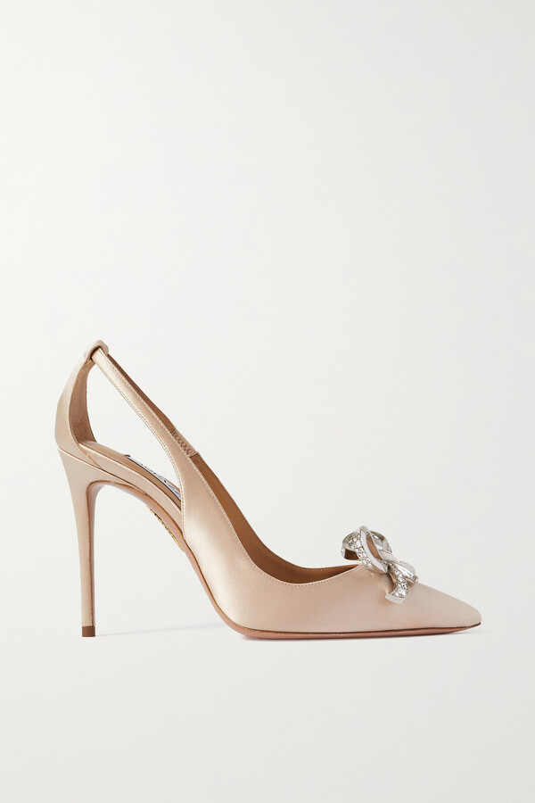 Aquazzura - Babe 105 Embellished Cutout Satin Pumps - Pink