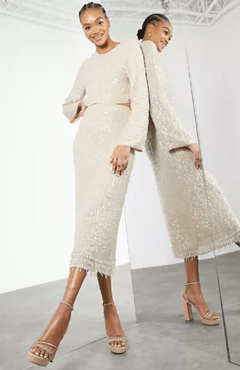 ASOS EDITION sequin &amp; crystal fringe midi skirt