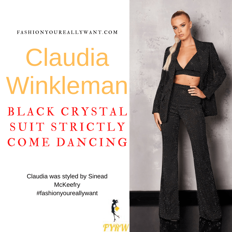Claudia Winkleman Strictly Come Dancing Semi Final December 2021 where to get her outfits black crystal jacket and trousers