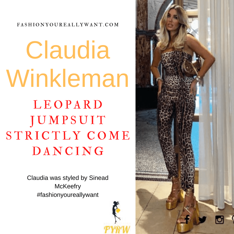 Claudia Winkleman Strictly Come Dancing Semi Final Results December 2021 where to get her outfits leopard print bandeau jumpauit leopard court shoes black jacket