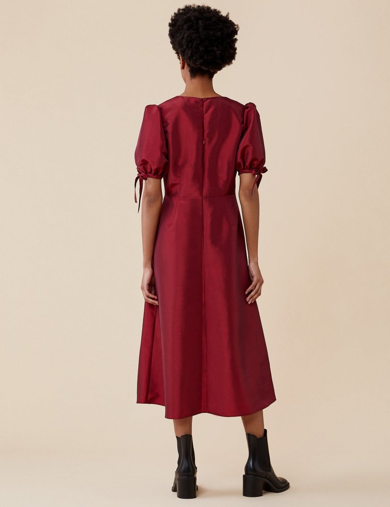 Finery London Round Neck Tie Sleeve Midaxi Tiered Dress back view