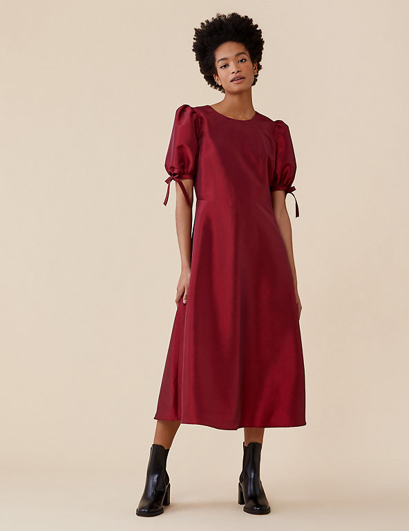 Finery London Round Neck Tie Sleeve Midaxi Tiered Dress