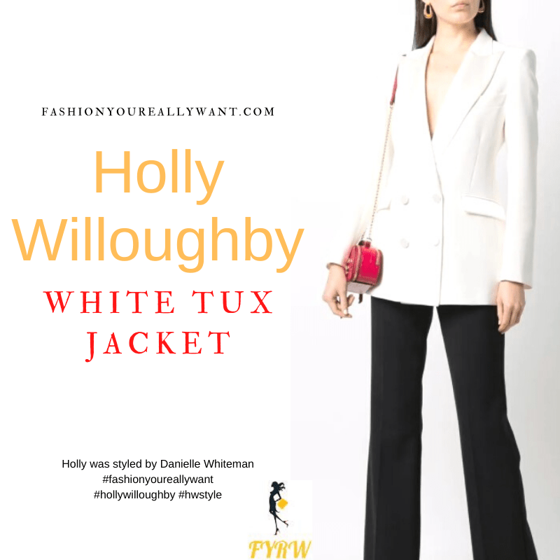 Where to get all Holly Willoughby Wylde Moon jewellery blog December 2021 Kirstie Le Marque star earrings moon necklace crescent white tuxedo jacket