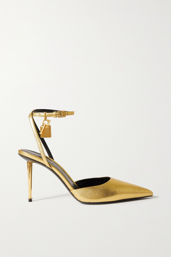 Tom Ford Padlock Embellished Metallic Leather Pumps
