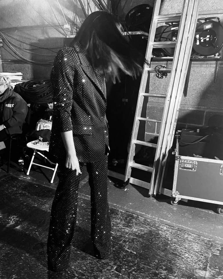 where to get all Claudia winkleman strictly outfits black crustal trouser suit 11 December 2021 Photo Claudia Winkleman