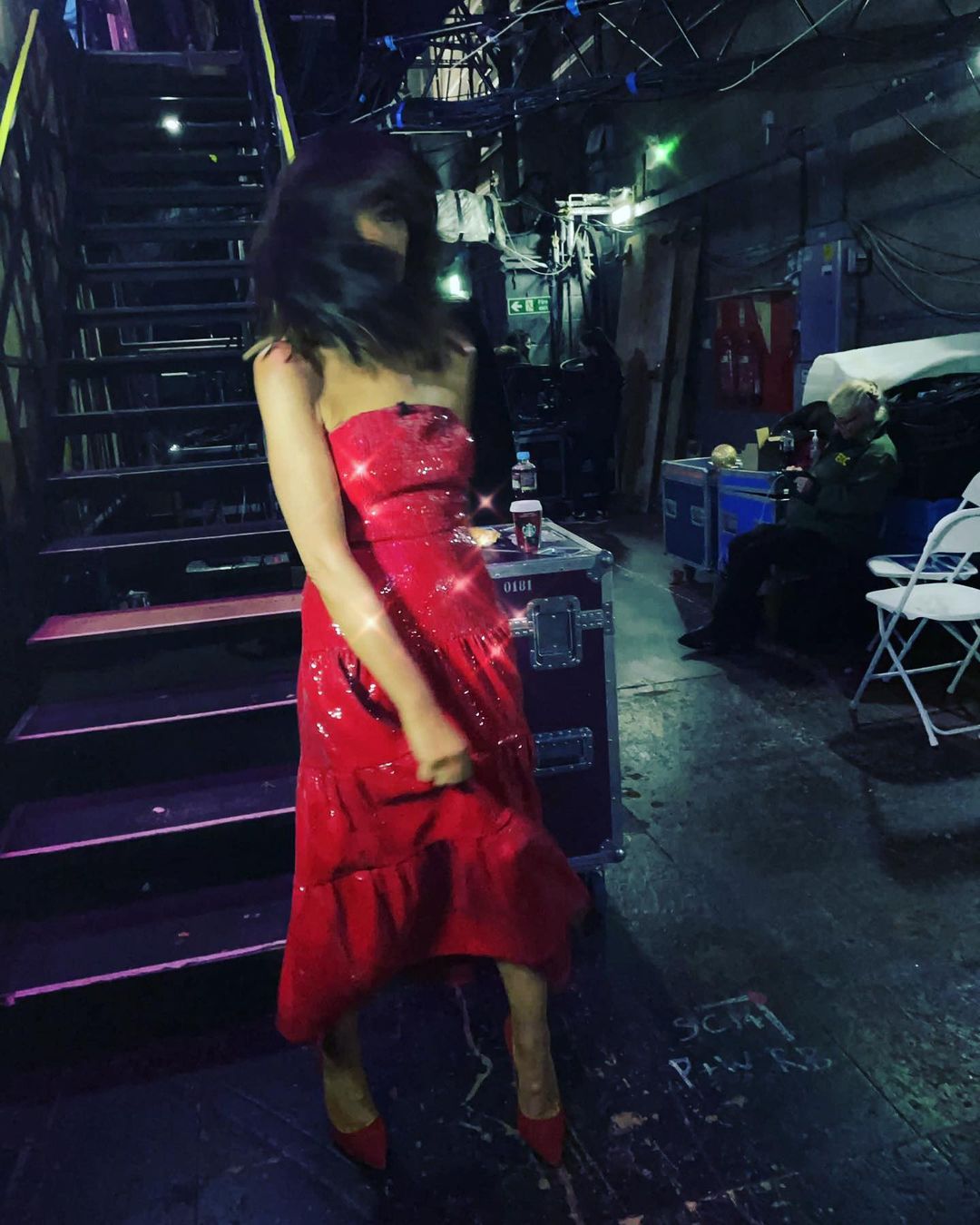 where to get all Claudia winkleman strictly outfits red strapless sequin dress red court shoes 4 December 2021 Photo Claudia Winkleman