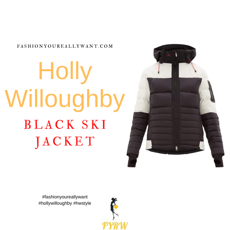 Where to get all Holly Willoughby outfits dresses blog January 2022 black and white ski jacket