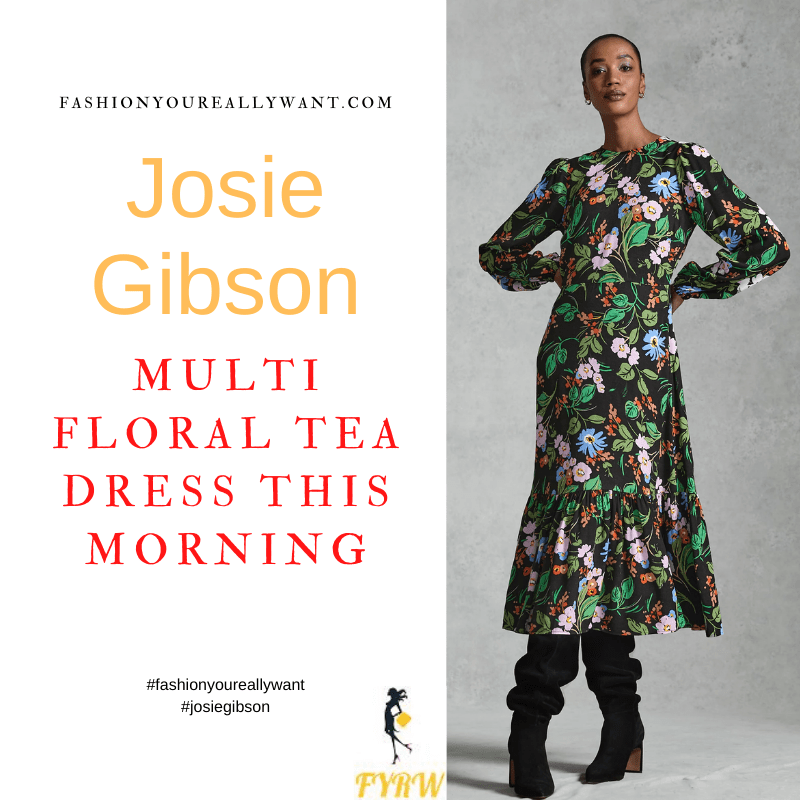 Where to get all Josie Gibson This Morning outfits dresses blog January 2022 black floral round neck long sleeve midi dress