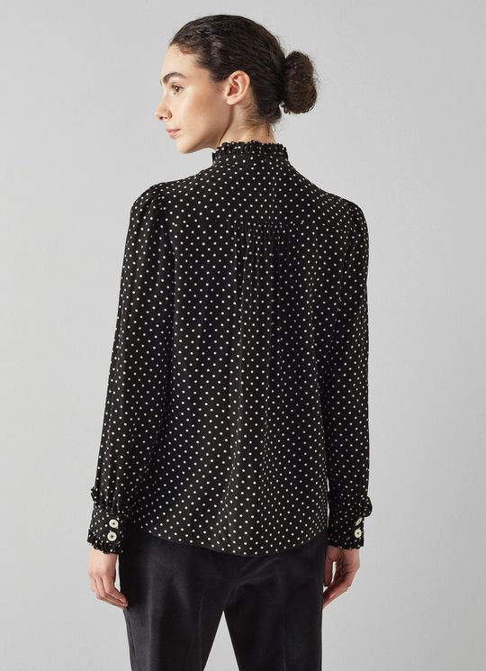 LK Bennett Dina Black and White Polka Dot Silk Shirt back view