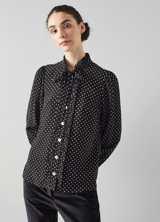 LK Bennett Dina Black and White Polka Dot Silk Shirt