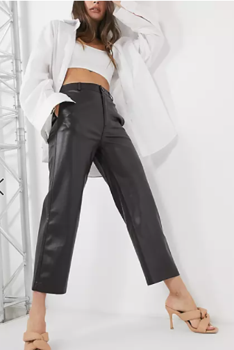 Mango faux leather straight pants in dark brown