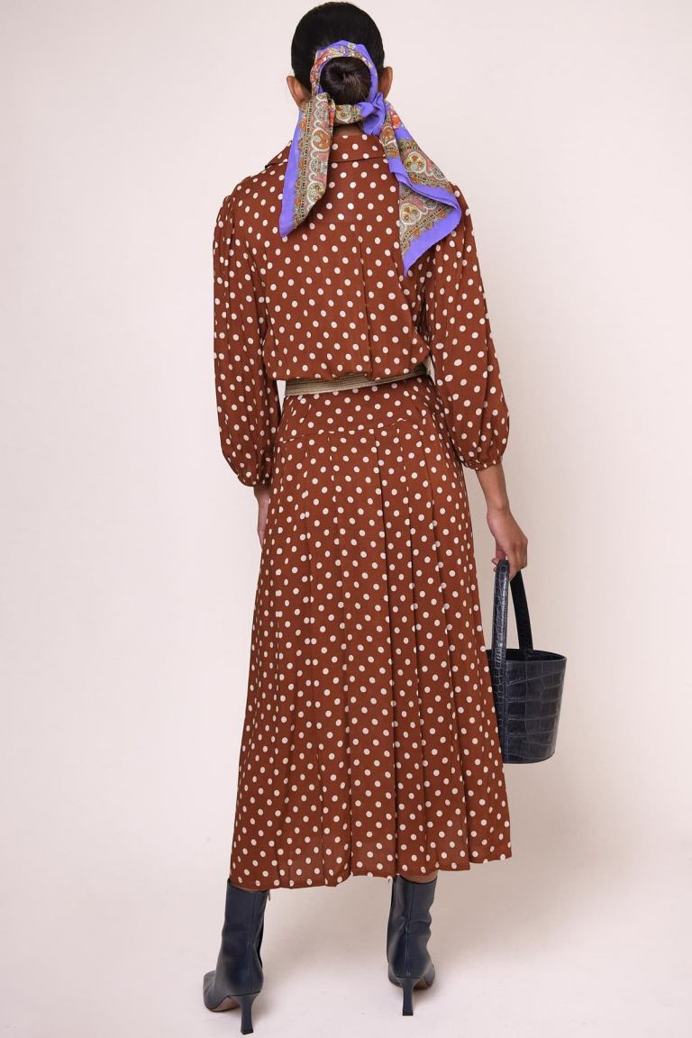 RIXO Izzy Copper Dot Shirtdress back view