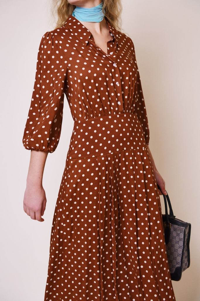 Rixo Izzy Pleated Copper Dot Shirt Dress – New Without Tags (Size S To 2XL)