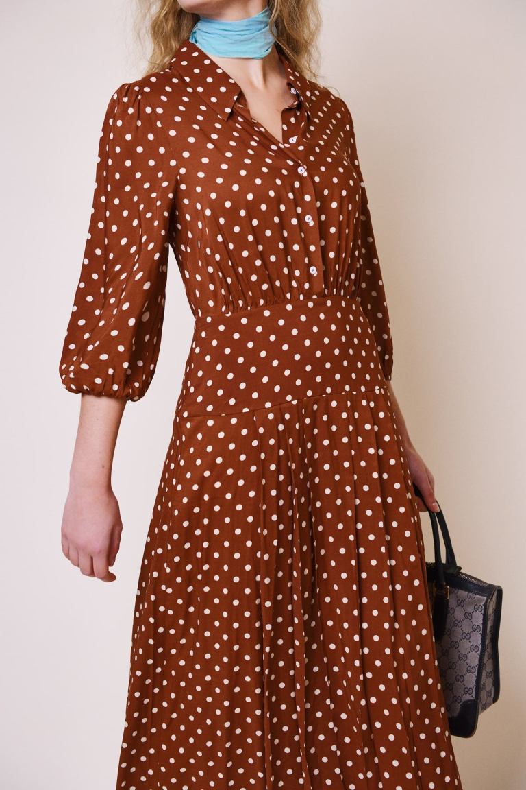 RIXO Izzy Copper Dot Shirtdress
