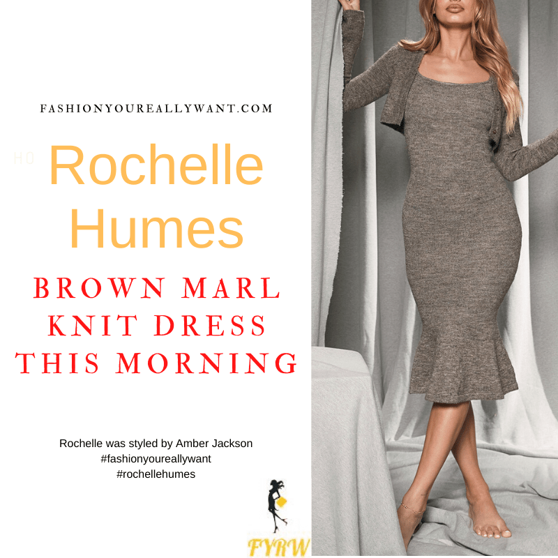 Where to get all Rochelle Humes This Morning outfits blog January 2022 brown marl knit dress and cardigan snakeskin mules