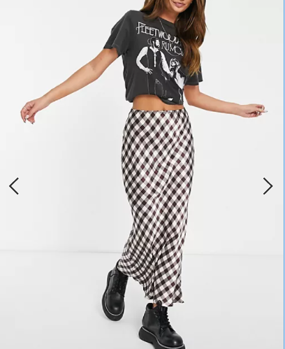 Topshop Gingham Satin Bias Skirt