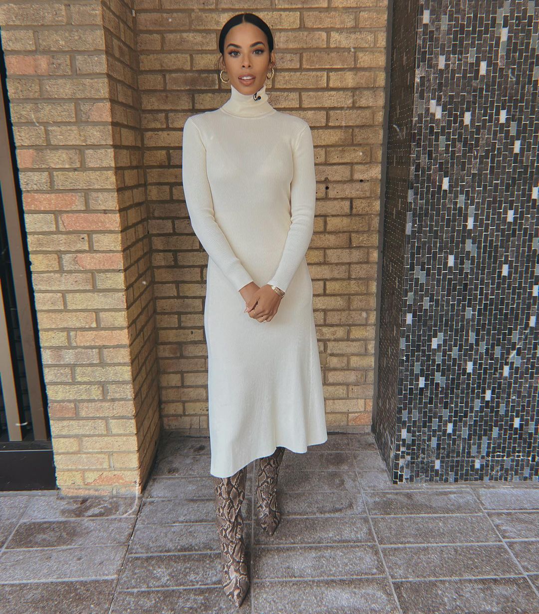 where to get all Rochelle Humes This Morning dresses cream knit dress snakeskin boots 26 January 2022 Photo Rochelle Humes