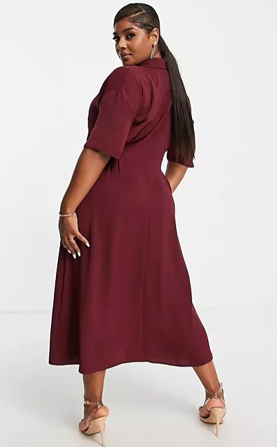 ASOS DESIGN Curve button through waist midi shirt dress back view